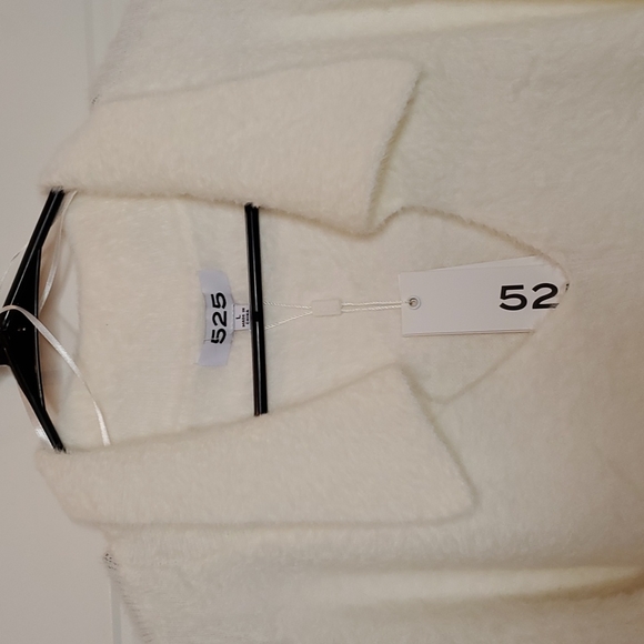 👕525 AMERICA EYELASH COLLARED SWEATER in soft fuzzy white sz lg - Picture 7 of 10